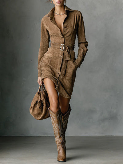 Diane | Midikleid aus Wildleder mit Knopfleiste
